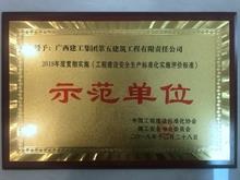 2018年度貫徹實施《工程建設安全生產標準化實施評價標準》示范單位牌匾